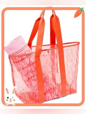 NWT Victoria’s Secret 2026 Logo Mesh Beach Tote & Towel Set OS Beach Vacation